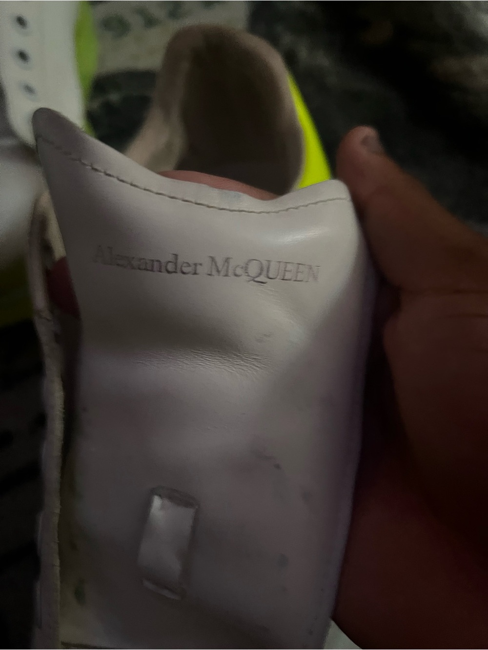 Alexander McQueen White Leather Sneakers with Neon Yellow Heel Accent